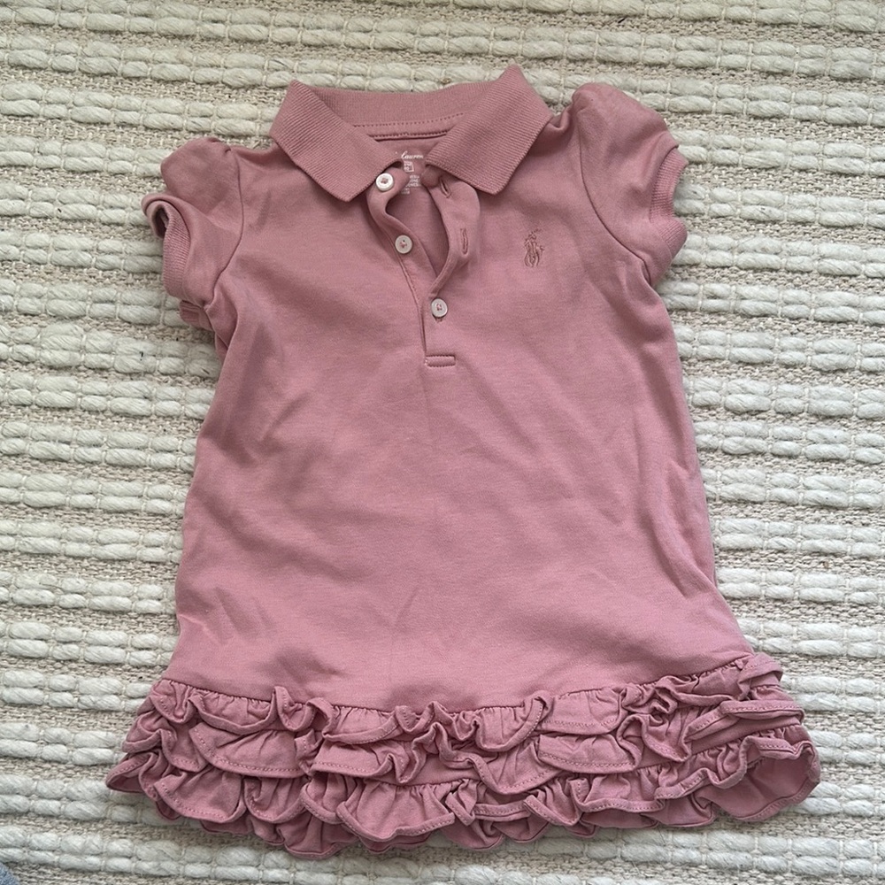 Ralph Lauren Pink Polo Shirt with Ruffled Hem